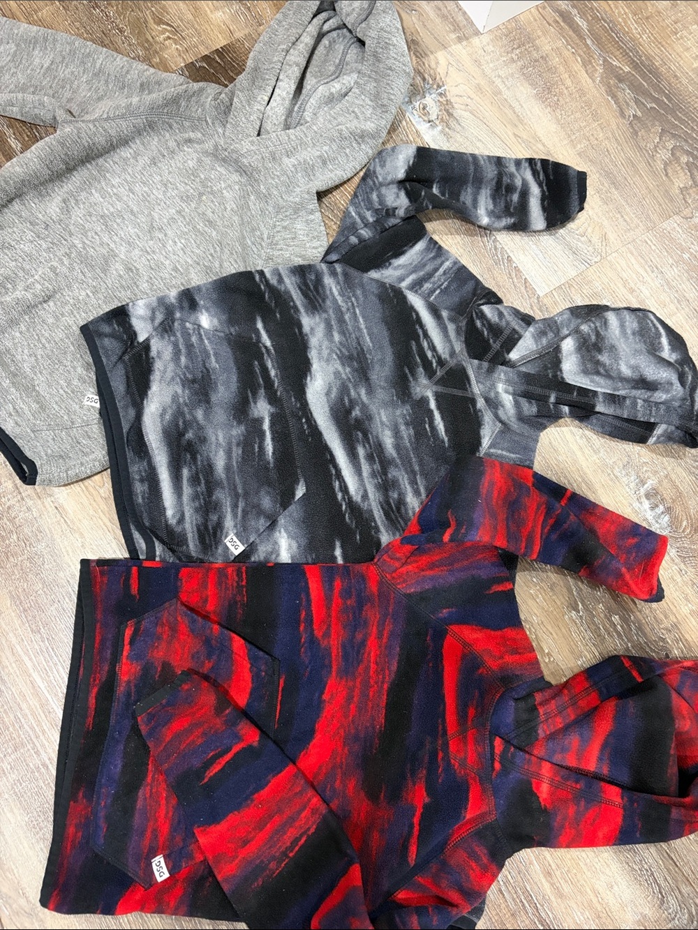 DSG 3-Pack Youth Hooded Sweatshirts - Gray, Black/White Marble, Red/Black xs